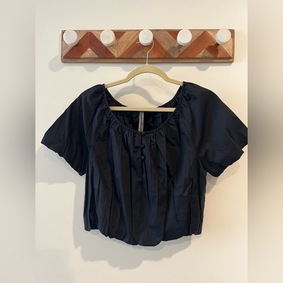 By Anthropologie Short-Sleeve Peasant Blouse XSP- black - Picture 4 of 6